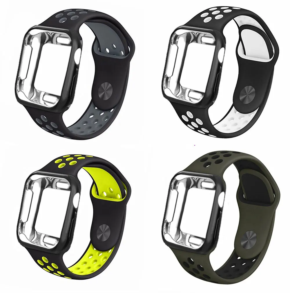 Ремешок+ чехол для Apple Watch 42 мм/38 мм iwatch 4/3 ремешок 44 мм/40 мм браслет часы correa спортивный силиконовый ремень+ Защитная крышка