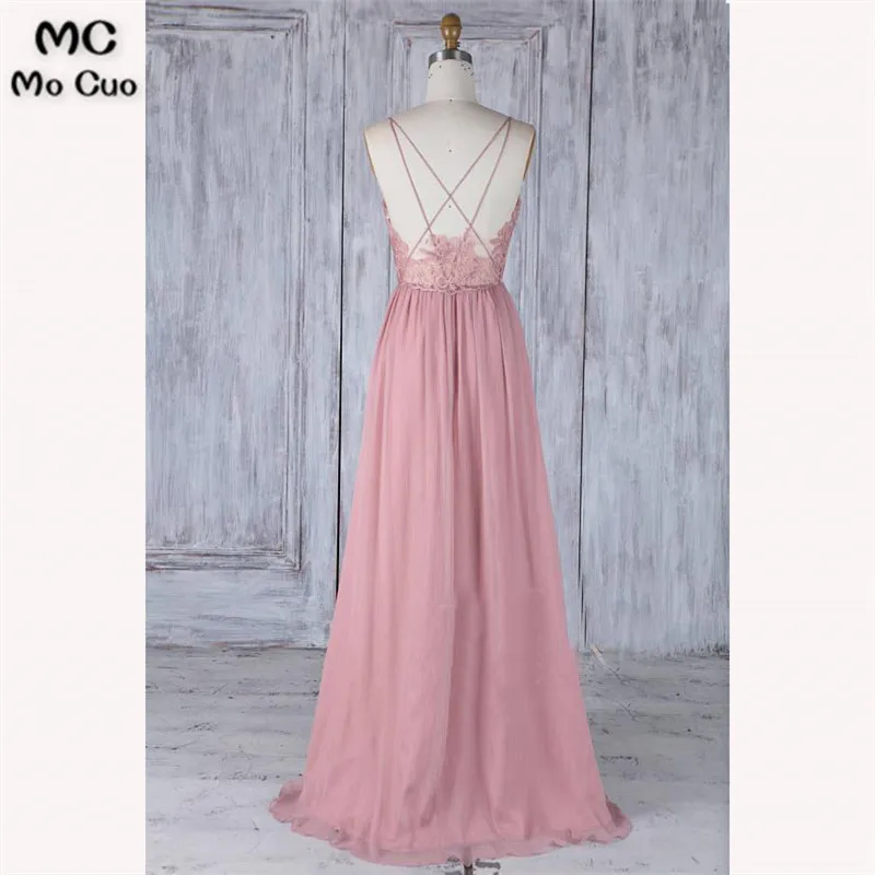 Элегантное Вечернее Платье 2018 длинное с аппликацией коротким шлейфом на тонких