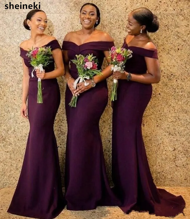 

Saudi African 2019 New Satin Off The Shoulder Mermaid Bridesmaid Dresses Maid Of Honer Dress Back Zipper Wedding Guest Gowns