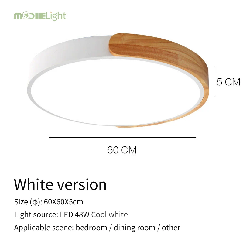 Dia60cm Cool white Круглый Деревянный светодиодный потолочный светильник с пультом дистанционного управления, цветной потолочный светильник для гостиной, столовой, кухни - Цвет корпуса: Dia60cm Cool white