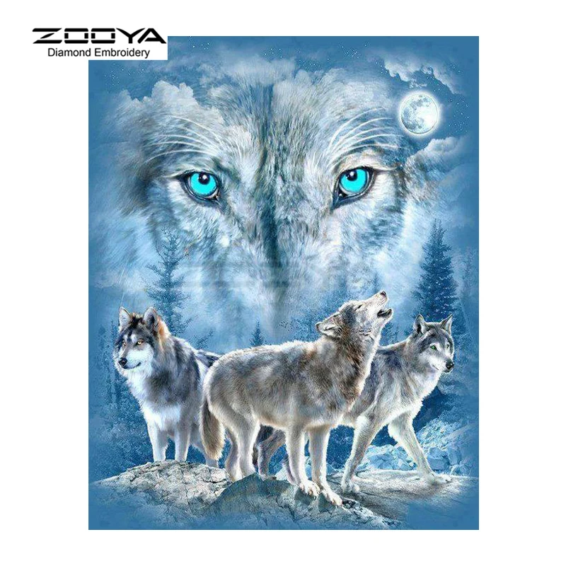 ZOOYA Алмазная вышивка сделай сам алмазная живопись родинавый волк семья и луна