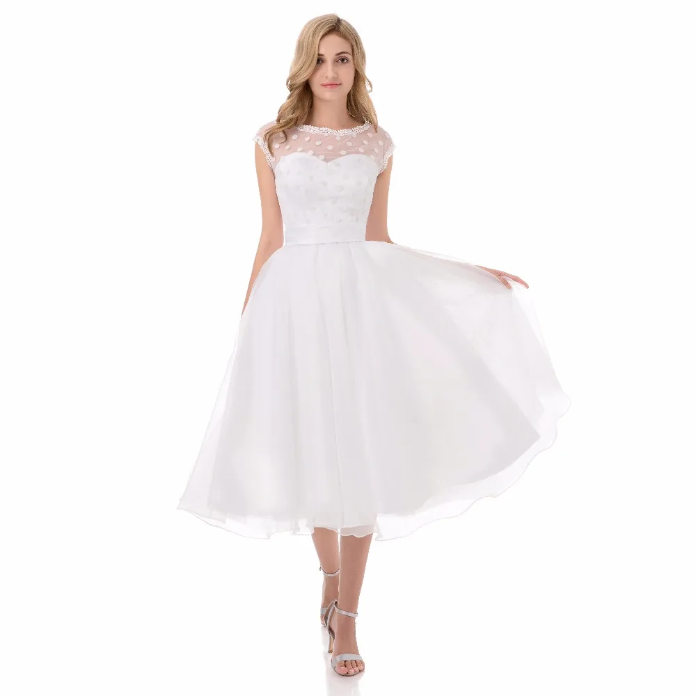 Винтажное Короткое свадебное платье 1920-х с глубоким круглым вырезом в горошек