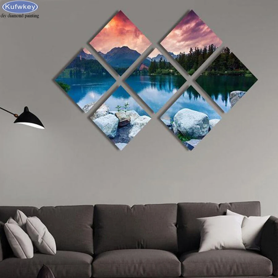 

5d DIY Diamond Painting Mountain lake scenery,7pcs diamond Embroidery sale,3d Cross Stitch Kits Full Drill Mosaic painting decor