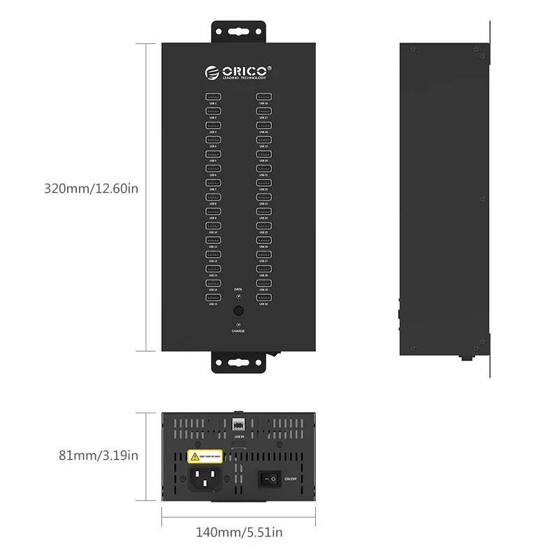 

ORICO 30 Ports Industrial USB2.0 Hub for TF SD U-disk Data Test Batch Copy - Balck Multi-port charging