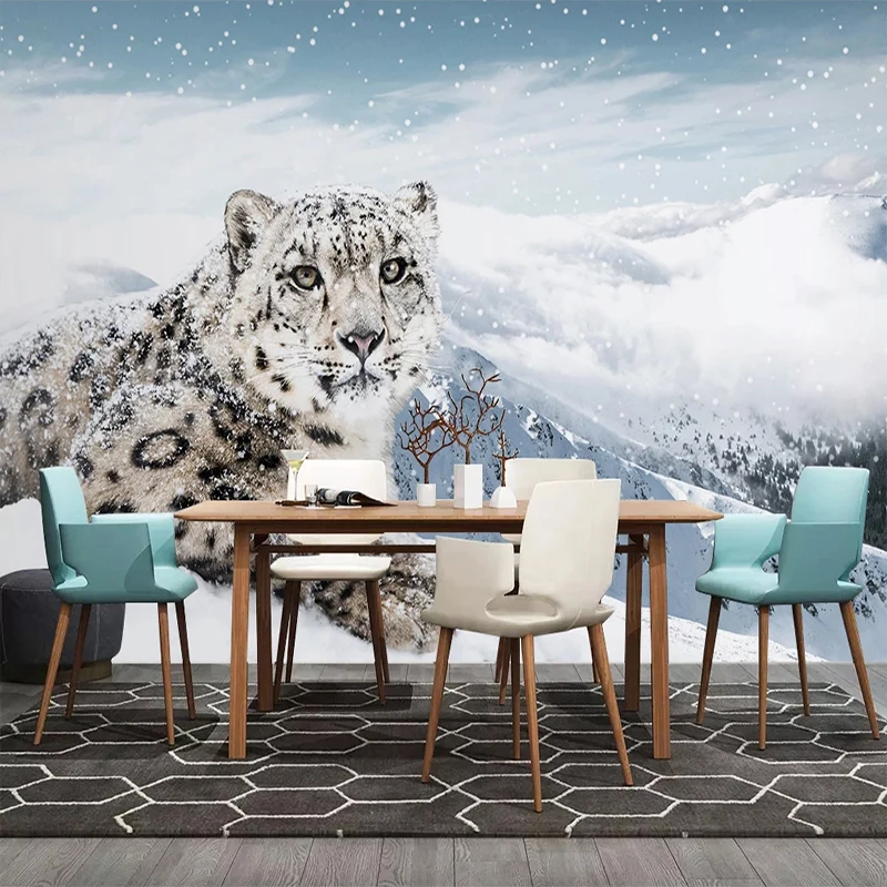 Пользовательские 3D фото плакат на стену фрески животное Леопард снег горы