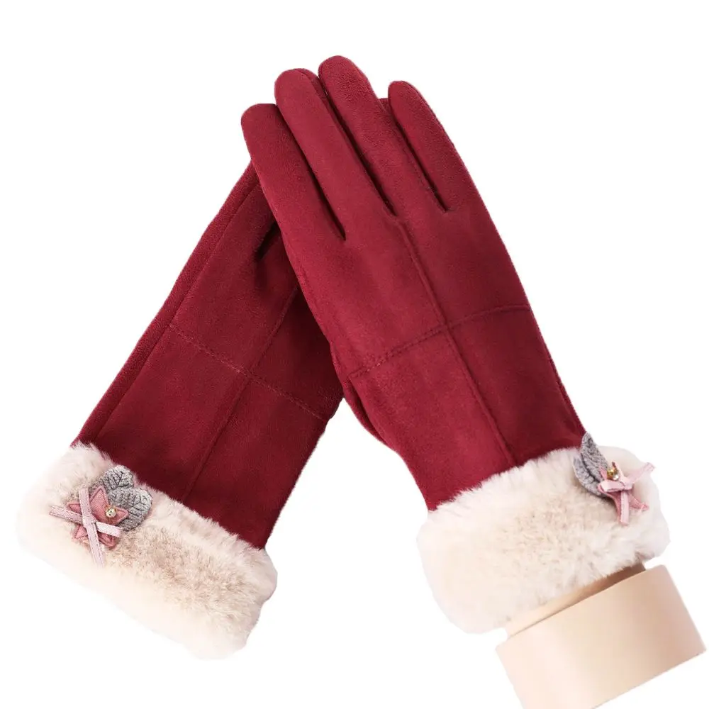 Wine red 1 пара зимние женские теплые милые перчатки двойные толстые плюшевые Наручные сенсорный экран для женщин перчатки для вождения милые велосипедные Зимние перчатки для женщин - Цвет: Wine red