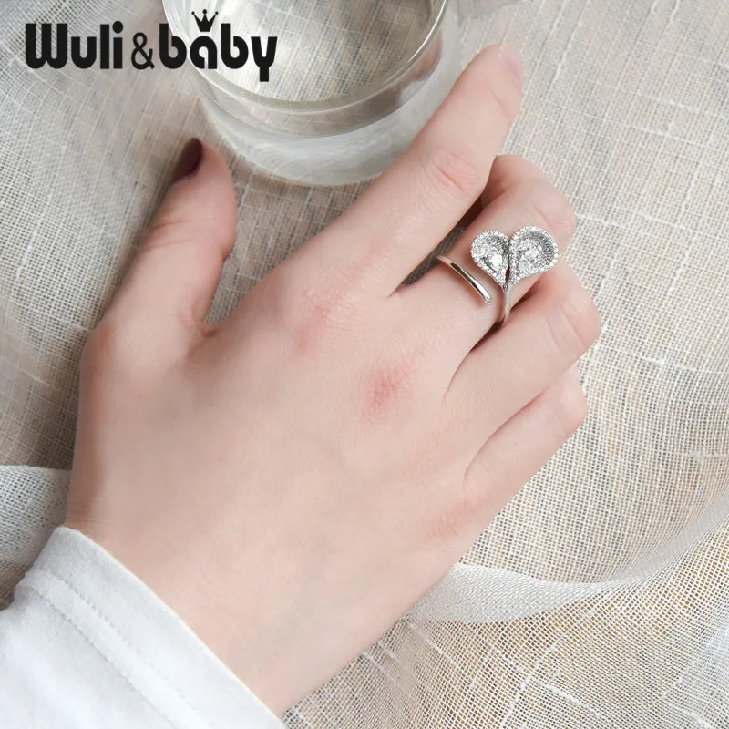Wuli& baby, стразы, Калла, цветок лилии, кольцо для женщин, серебряный цвет, обручальное регулируемое кольцо