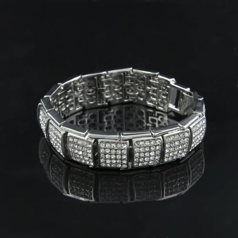 17 мм хип-хоп мужской Браслет Bling Панк ювелирные изделия Iced Out полный горный хрусталь кристалл серебро золото цвет браслет браслеты для женщин 21 см