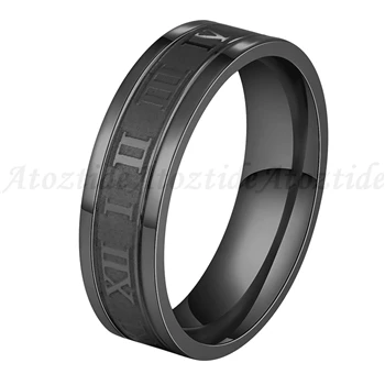 black 1 Atoztide, 4-8 мм, нержавеющая сталь, римские цифры для женщин и мужчин, кубический цирконий, полые, обручальное кольцо, круглый черный палец, кольцо, ювелирные изделия - Цвет основного камня: black 1