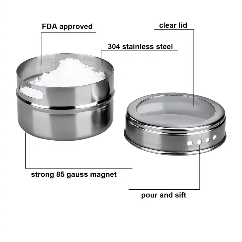 WOTMULY Stainless Steel Magnetic Spice Jars Stickers Pepper Seasoning Sprays Tools Container Jars Kitchen Condiment ST0070