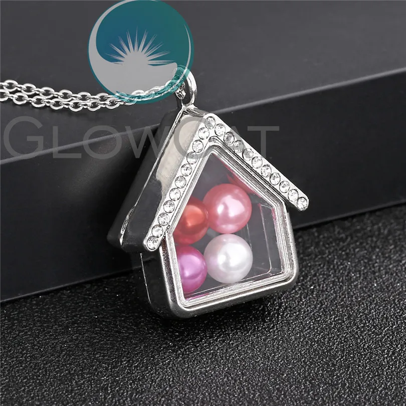 Стразы медальон домик кулон 50 см стальная цепочка плавающий Магнитный живой