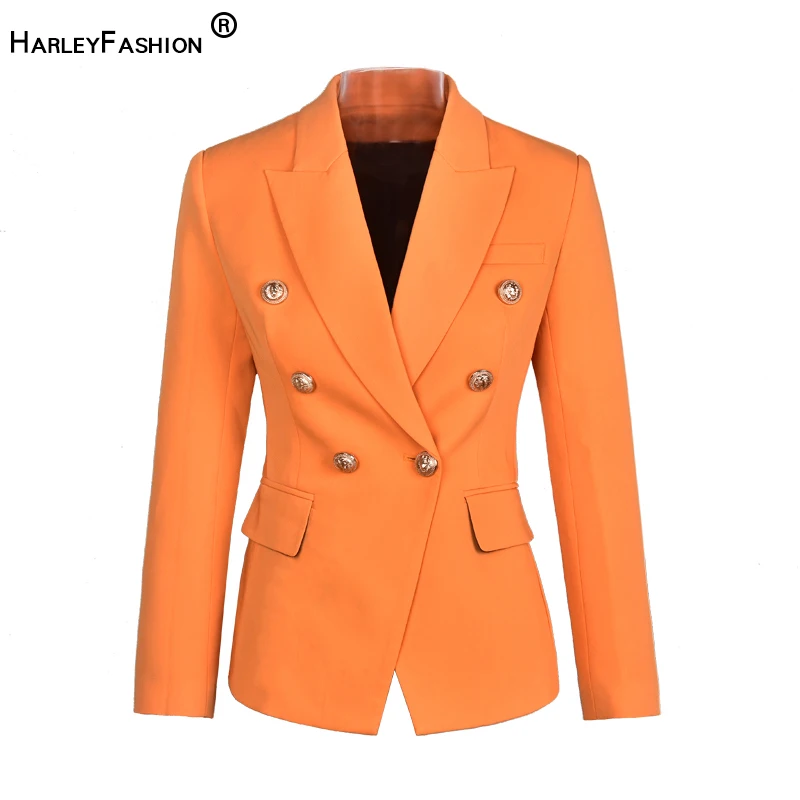 Женский приталенный Блейзер HarleyFashion однотонный оранжевый на пуговицах весна