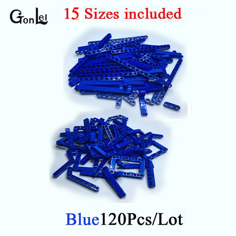 120Pcs Mix Blue 120 шт./лот, технические детали, балочная рама, смешанные 15 размеров, 6 цветов на выбор, строительные блоки, объемные DIY игрушки, совместимые с Technic - Цвет: 120Pcs Mix Blue