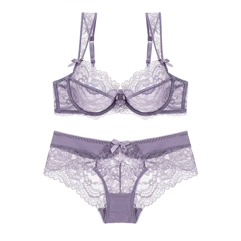 

OranriTing 2019 Transparent Sexy Lingerie Set Ladies Thin Lace Bra Briefs ABCD Cup Lace Bra And Panty Women Underwear Set