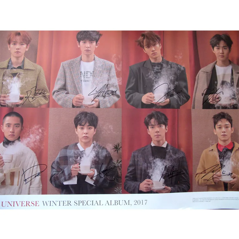 EXO с автографом ручной подписанный Вселенная Рождественский альбом CD+ Фотокнига+ подписанный плакат K-POP 012018