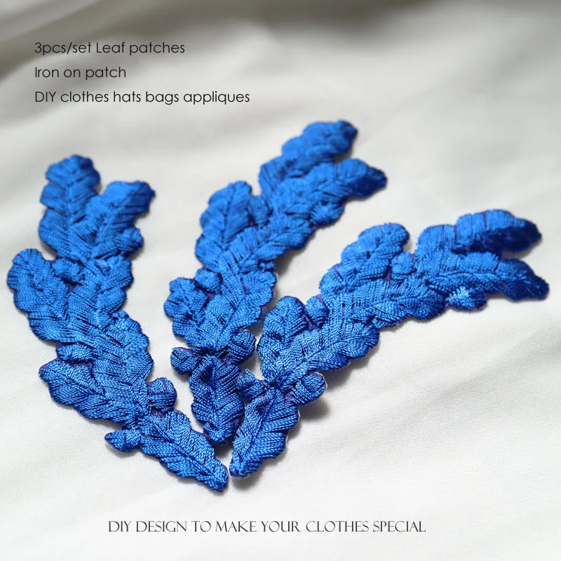 

3pc/set ablue leaf embroidery patches for jacket clothes DIY sewing iron on embroidered decorative leaves parches for clothes