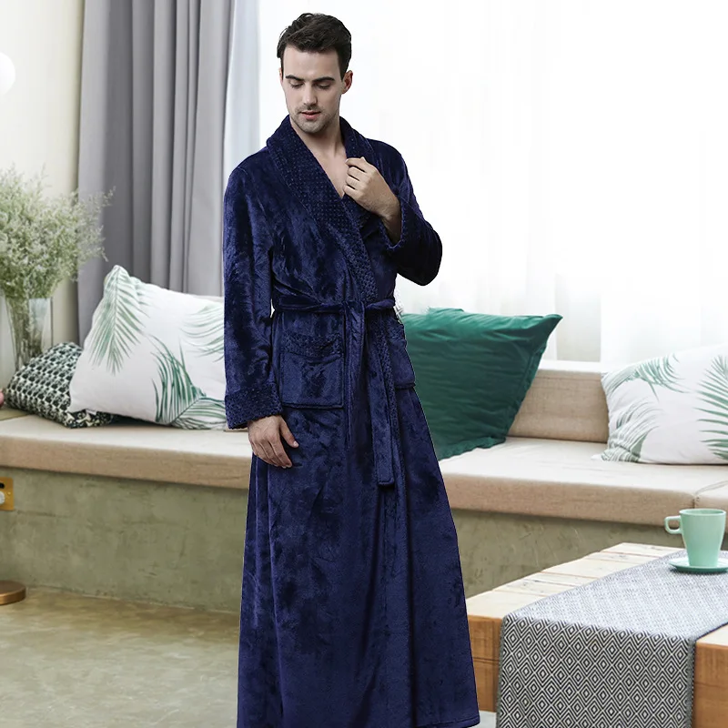 men robe blue Женский зимний удлиненный плотный фланелевый банный халат, мягкий пеньюар, сексуальный теплый халат для мужчин, халат для подружки невесты, Свадебный Халат - Цвет: men robe blue
