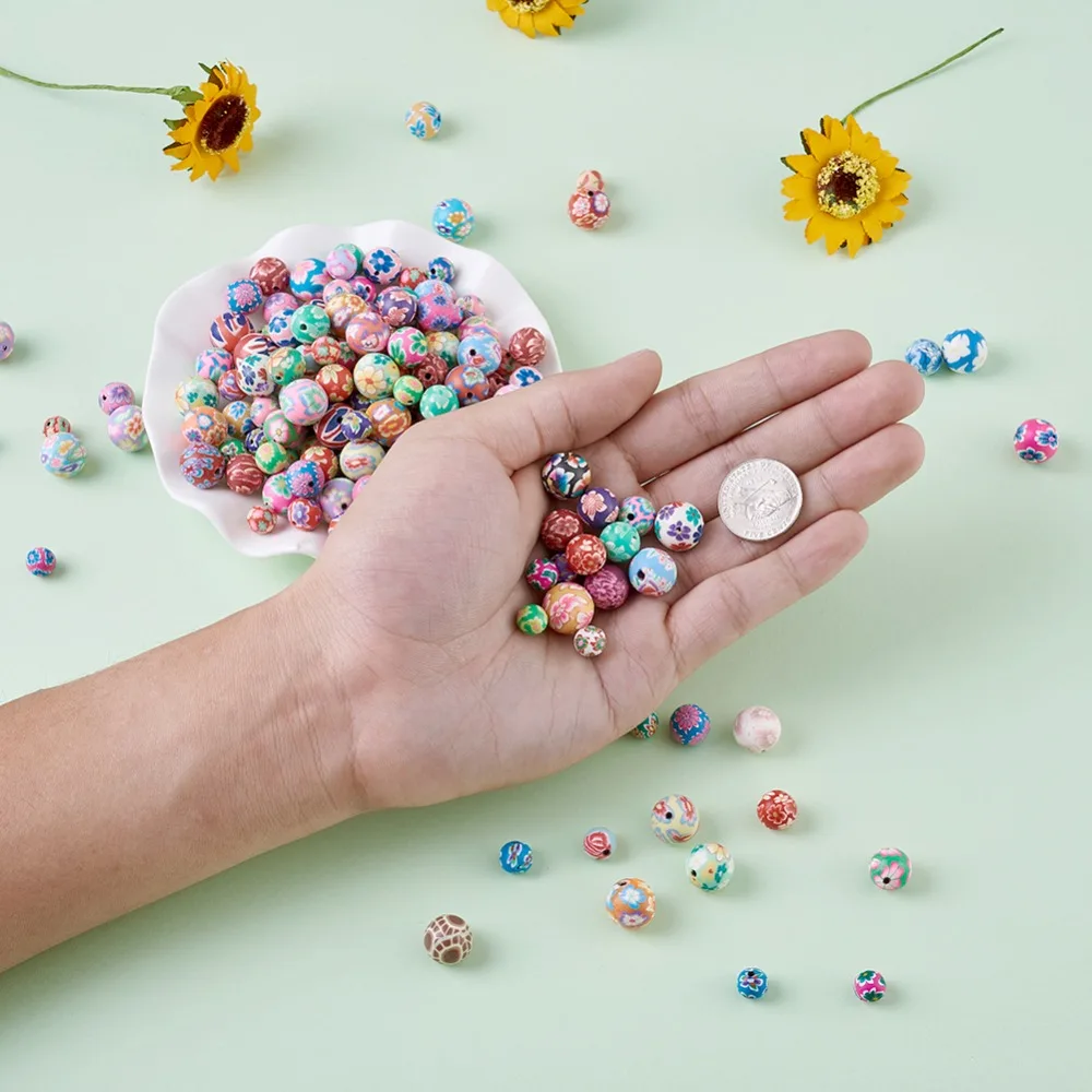 Бусины из полимерной глины ручной работы Круглые смешанных цветов 8 ~ 12 мм для
