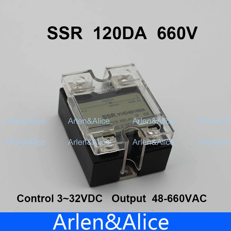 

120DA SSR Control 3-32V DC output 48~660VAC High voltage single phase AC solid state relay