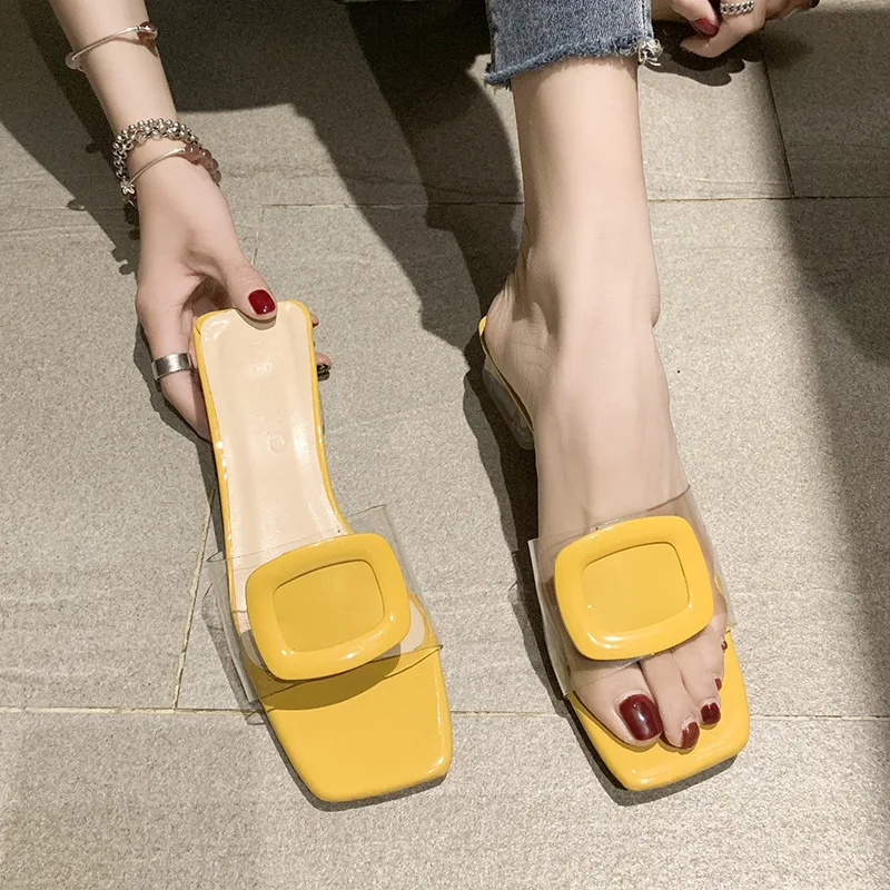 Женские шлепанцы Новинка 2019 года летние туфли на квадратном каблуке 4 см женские