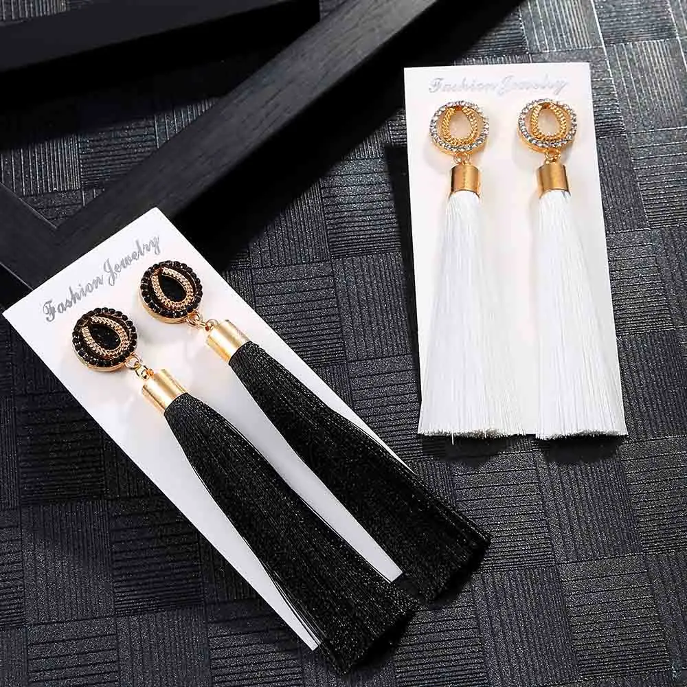 Colorful Women Long Tassel Drop Earrings Crystal Krean Dangle Earring for Vintage Big Statement Ear Fashion Jewelry | Украшения и