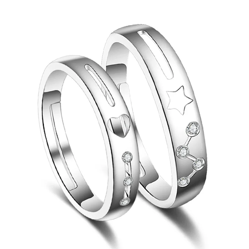

Fashion Crystal Star Korean Ring 925 Sterling Silver Lovers Couple Engagement Rings Original Jewellery Women Men Gift No Fade