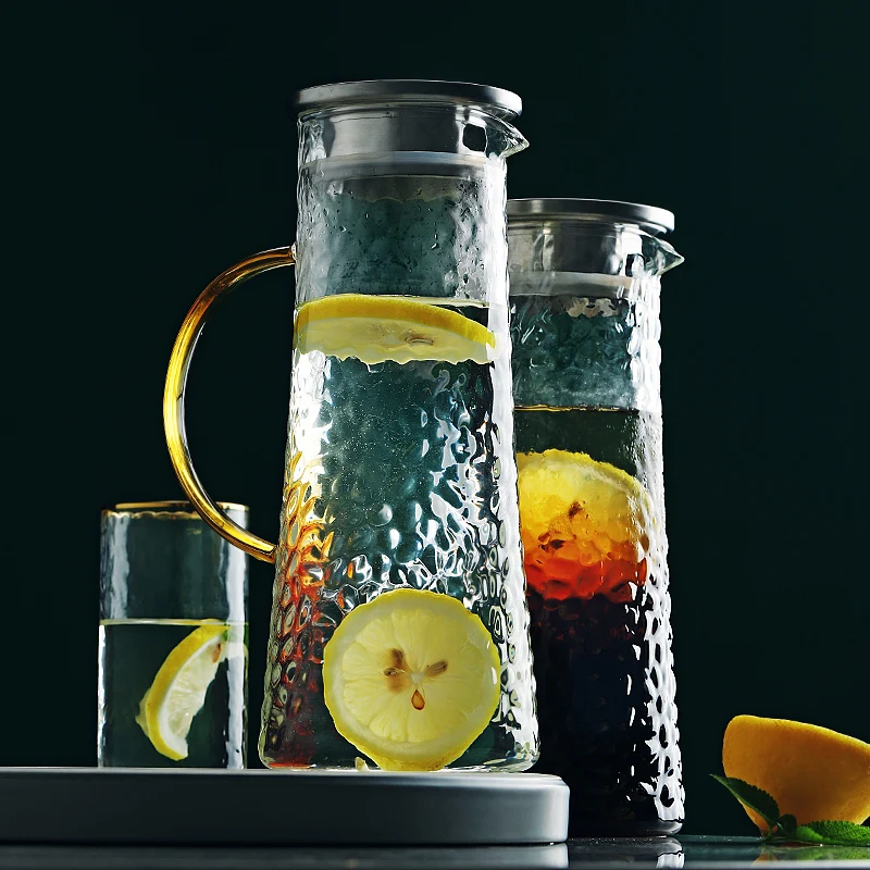 Стеклянный кувшин, бутылка для холодной воды, молоток, стеклянная бутылка с ручкой, высокая термостойкость для чая, фруктового сока 1400 мл