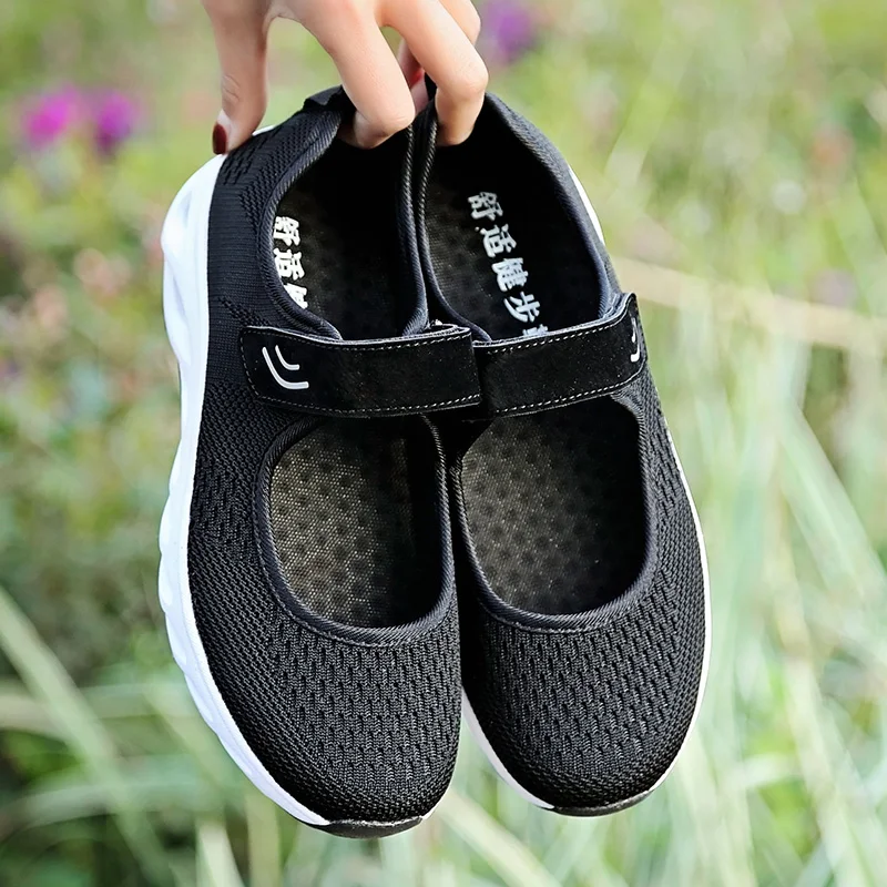 New Summer Casual Shoes Women Breathable Mesh Youths Fashion Hook Loop Flats Autumn Spring Non-slip Fitness Mother | Обувь