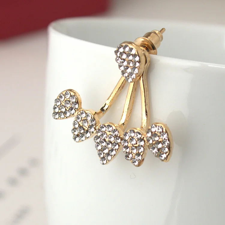 Кристаллы падения серьги гвоздики для женщин цвет золотистый Двусторонняя