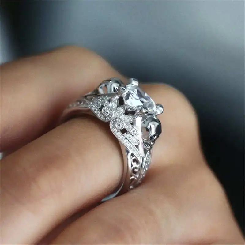 YWOSPX Ghost evil Skull skeleton Hand CZ Ring European and American romantic style women Rings new skull men's jewelry Y-40 | Украшения