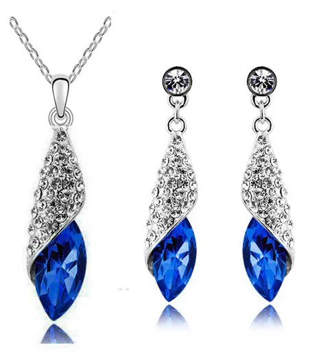 silver darkblue Ожерелье с подвеской из австрийского кристалла, серьги, Модный Ювелирный Набор, модный подарок,, Прямая поставка, акция, скидка, качество - Окраска металла: silver darkblue