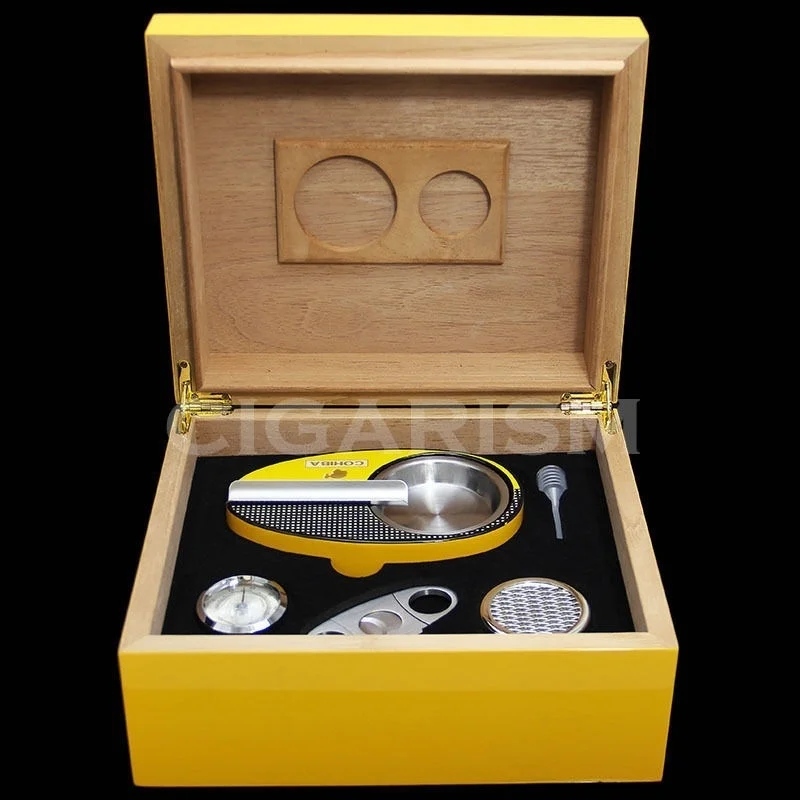 Мужская мода COHIBA желтая отделка пианино кедровая подкладка для сигар хьюмидор