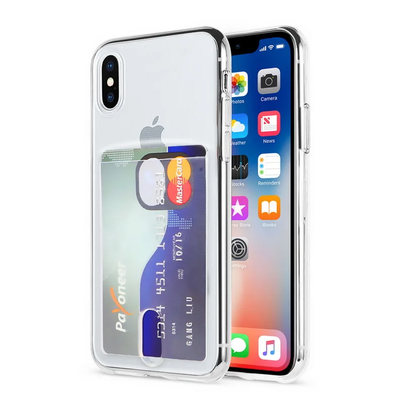 Clear YISHANGOU кредитный держатель для карт, прозрачный чехол для iPhone 11 Pro Max 7 8, мягкая задняя крышка из ТПУ для iPhone 6 6S Plus X XR XS Max - Цвет: Clear