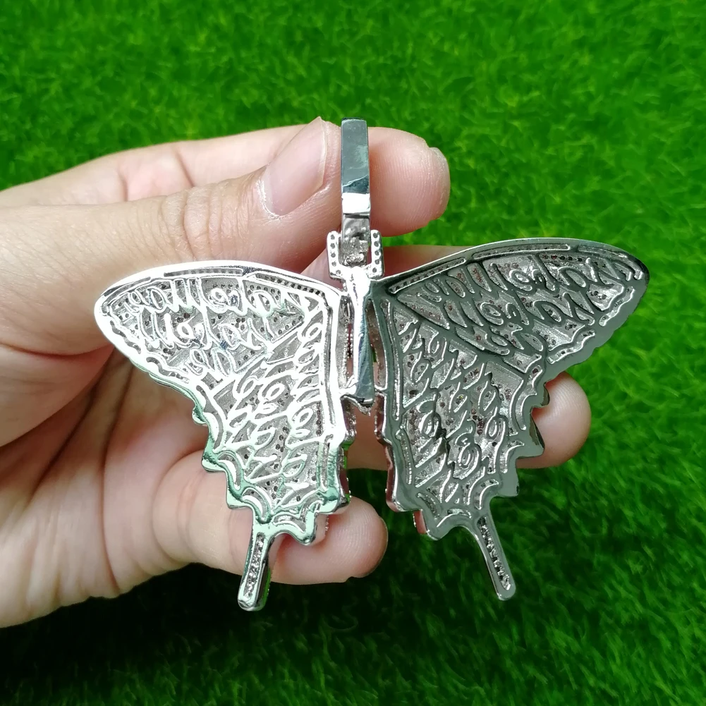 6 Цвета со Льдом Bling большой цветной CZ Бабочка Кулоны из нержавеющей стали для