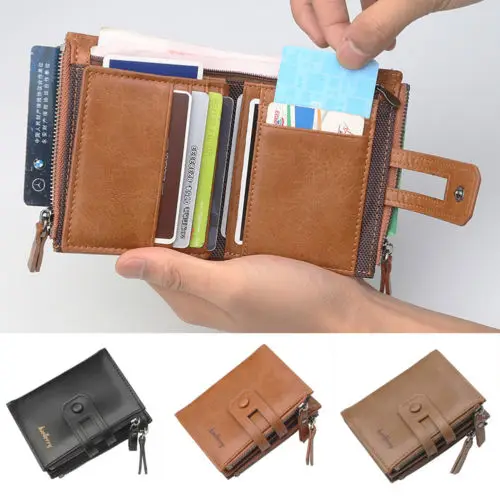 Мужской кошелек из натуральной кожи тонкий бумажник тройного сложения с RFID