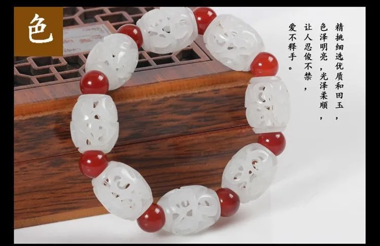 

Genuine Natural Hetian jade and nephrite bracelet bracelet hollow men and women with a certificate Engraving Bracelets