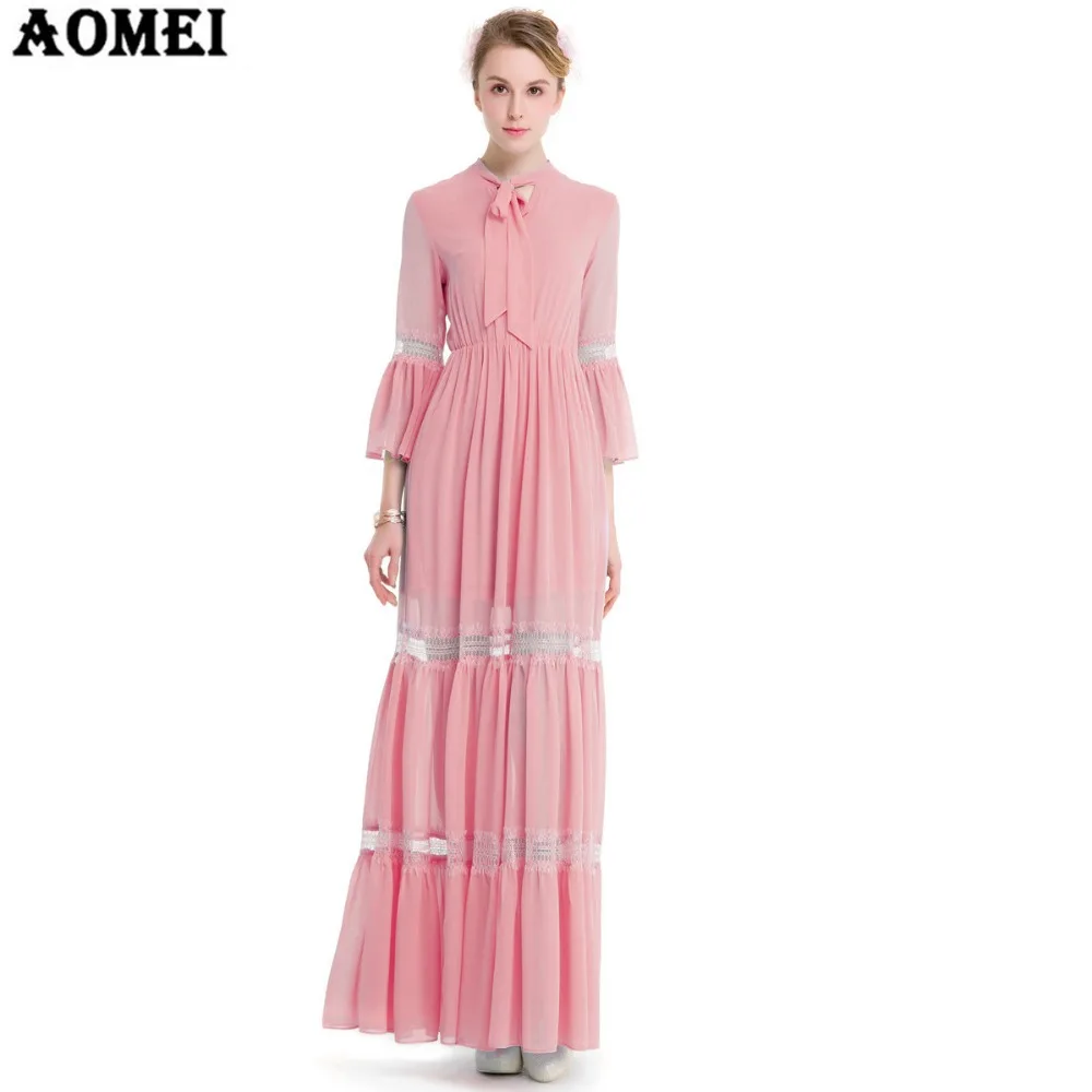 2019 весеннее шифоновое элегантный дизайн Макси платье Голубой цвет розовый для