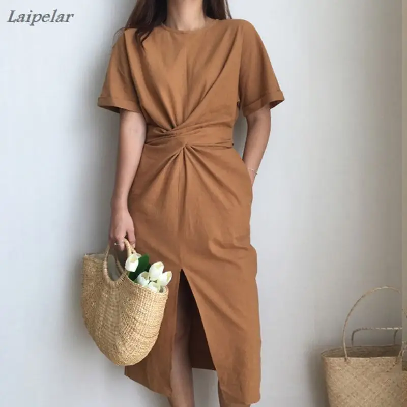 

Женское длинное Хлопковое платье, летнее облегающее винтажное платье с коротким рукавом и разрезом размера плюс, Laipelar