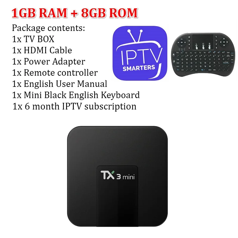 1G with 6 month IPTV ТВ приставка TX3 мини Android ТВ приставка IP tv Android 7,1 OS 1 ГБ/8 ГБ 2 ГБ/16 ГБ Amlogic S905W четырехъядерный Смарт ТВ приставка 2,4G WiFi медиаплеер - Цвет: 1G with 6 month IPTV