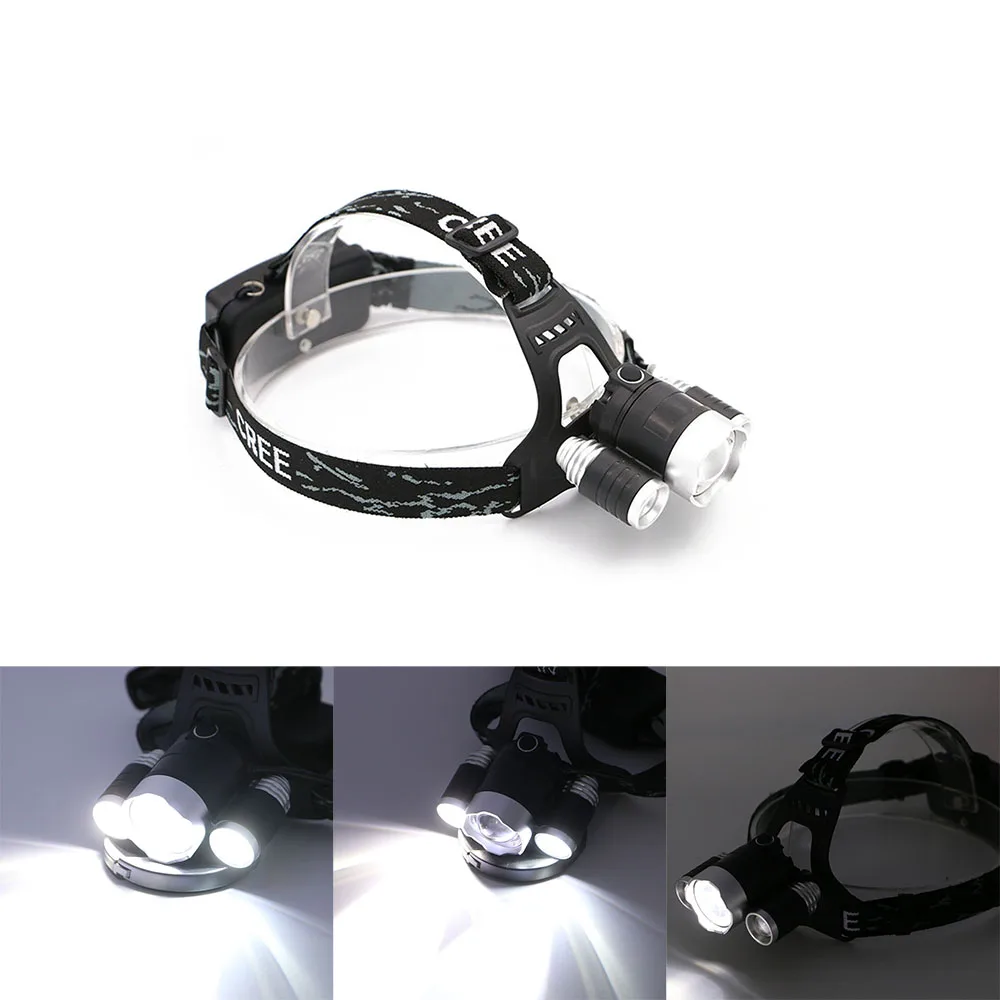 Супер яркий 5000LM 1 * T6 + 2 R2 светодиодный налобный фонарь 4 режима светодиодная фара