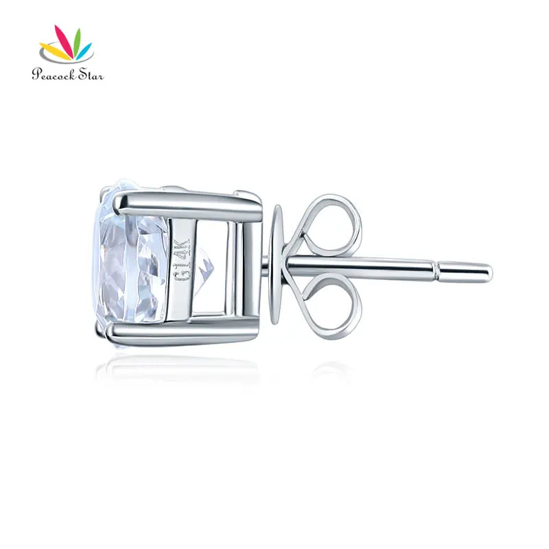 Серьги гвоздики из белого золота 14 к с павлиньими звездами натуральный чистый