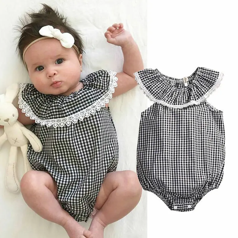 2019 Hot Newborn Kids Baby Girl Infant Casual Ruffle Plaid Romper Jumpsuit Lace Clothes Outfit Wear | Мать и ребенок
