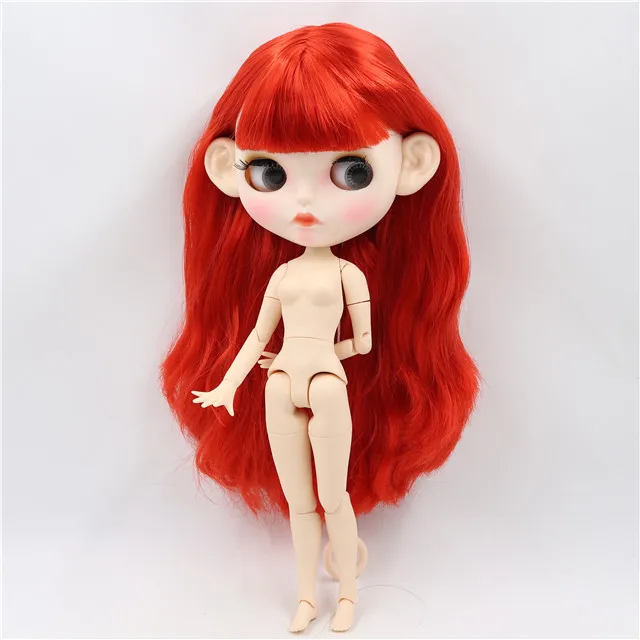 doll with EARS Ледяная фабрика blyth кукла 1/6 bjd белая кожа сустава тела прямые красные волосы, новое матовое лицо индивидуальные лицо BL0115 - Цвет: doll with EARS