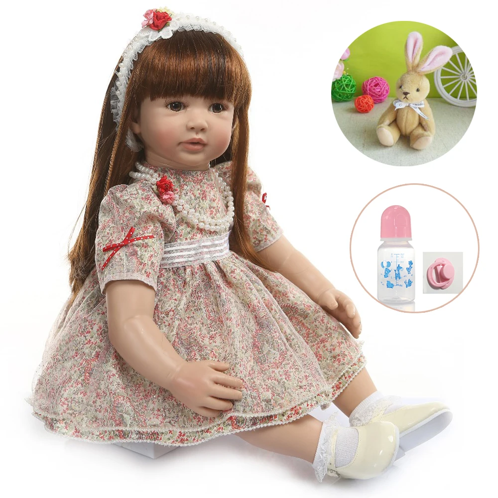58 см кукла новорожденная девочка ткань тело силикон Bebe Reborn Girl Boneca с цветочной