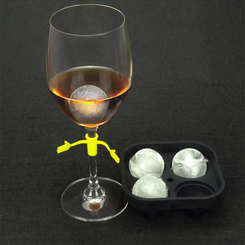 Wind flower 1pc Cocktail Whiskey DIY Football Shape 3D Silicone Ice Cube Mold 4 Cavity Ball Maker Kitchen Bar Cream Tool | Дом и сад