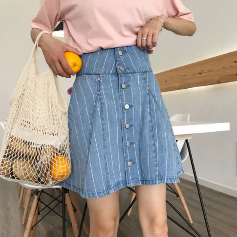 Летние Для женщин Винтаж Denim Lace-up металлическая застежка кнопка Высокая Талия