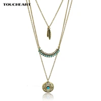 toucheart charm gold color blue beads necklaces pendants multi layer flower necklaces for women long ethnic jewelry sne150881