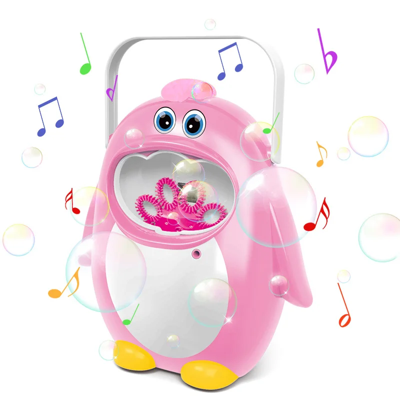 Розовый Пузырь Пингвин Портативный музыка Baby Shower игрушки для ванной Bubble Maker ванна для купания машина для производства мыла игрушки для детей с музыкой - Цвет: Розовый
