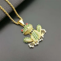 hip hop stainless steel gold color plated iced out pave cubic zircon frog pendant necklace charm for men jewelry gifts