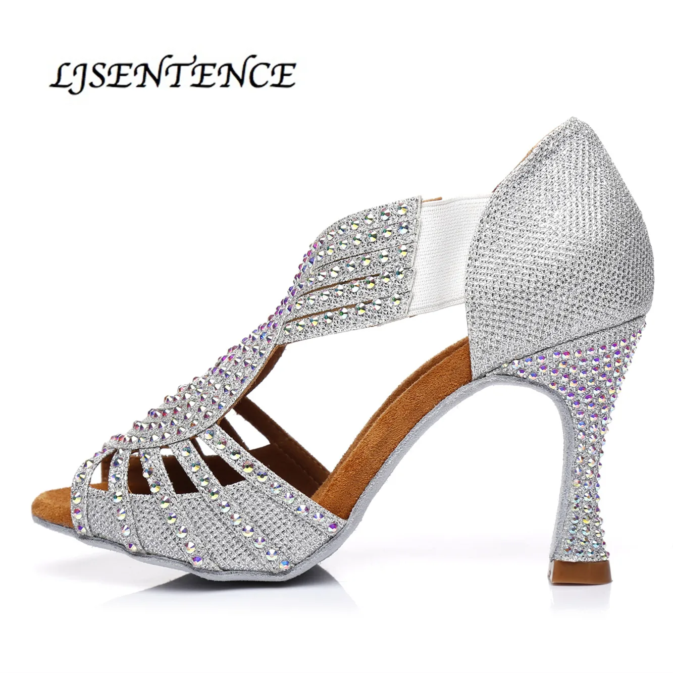 Серебристые атласные танцевальные сапоги женские сандалии Сальса Танго кизомба